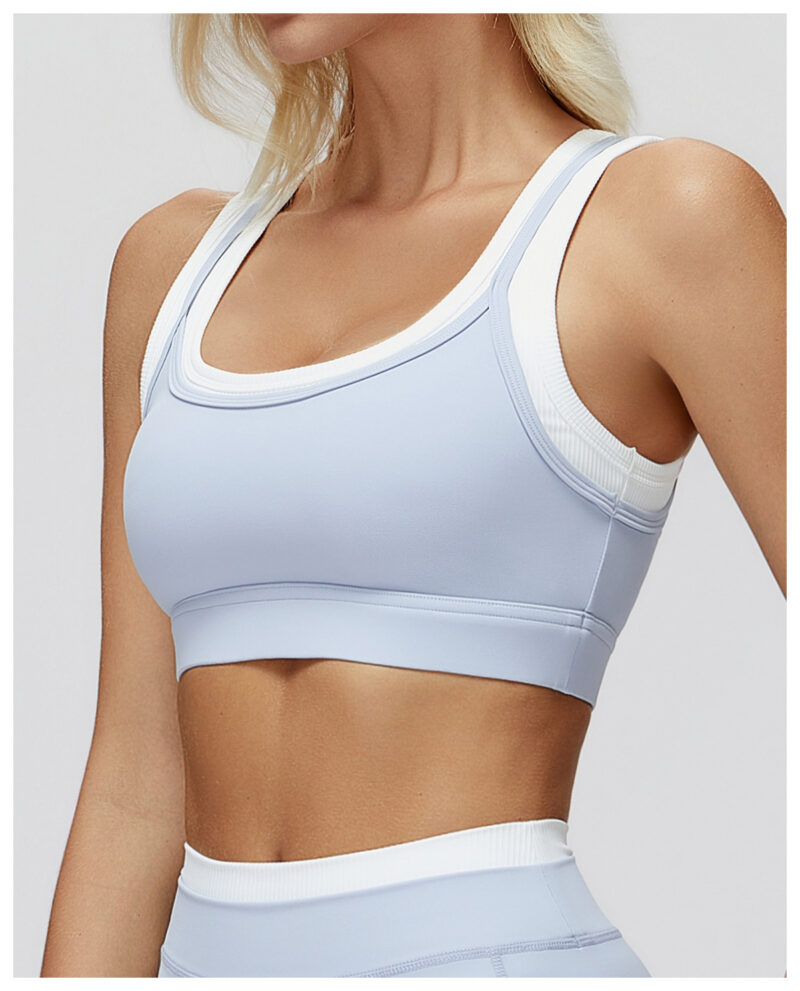 2-in-1 Contrast Ribbed High-Support Yoga Bra Custom Available