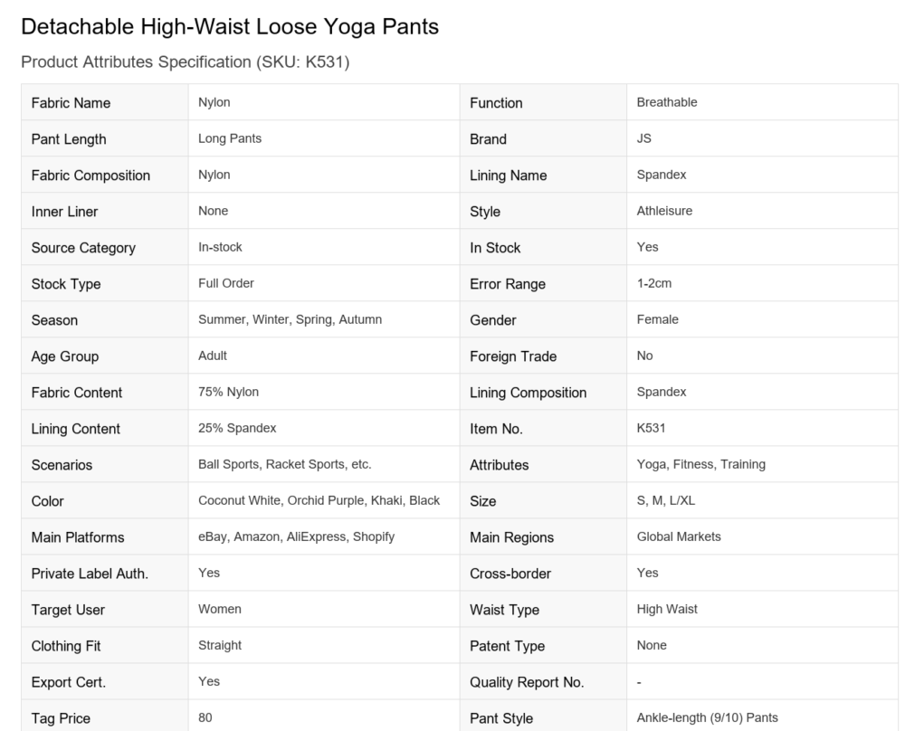 Translated_Product_Spec_K531_Yoga_Pants High-Waisted Sculpting Compression Yoga Leggings