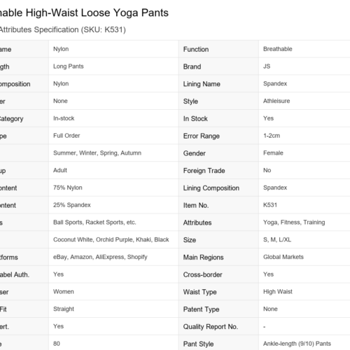 Translated_Product_Spec_K531_Yoga_Pants High-Waisted Sculpting Compression Yoga Leggings