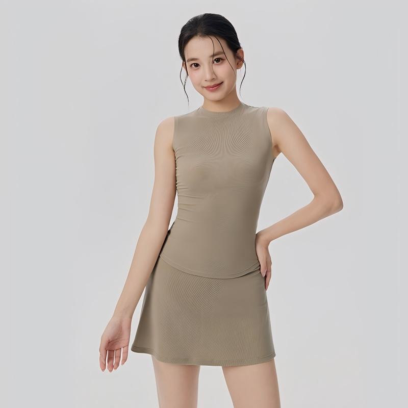 sku-1-浅卡其【套装】DWM116036+116114 Apricot Lyocell Sleeveless Tennis Skort Set Custom Available