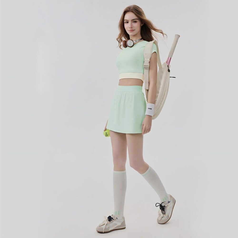 sku-1-薄荷曼波绿【短袖+短裙】DWY116056+DWD116004 2-in-1 Cooling Contrast Tennis Skort Set Custom Available
