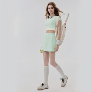 sku-1-薄荷曼波绿【短袖+短裙】DWY116056+DWD116004 2-in-1 Cooling Contrast Tennis Skort Set Custom Available
