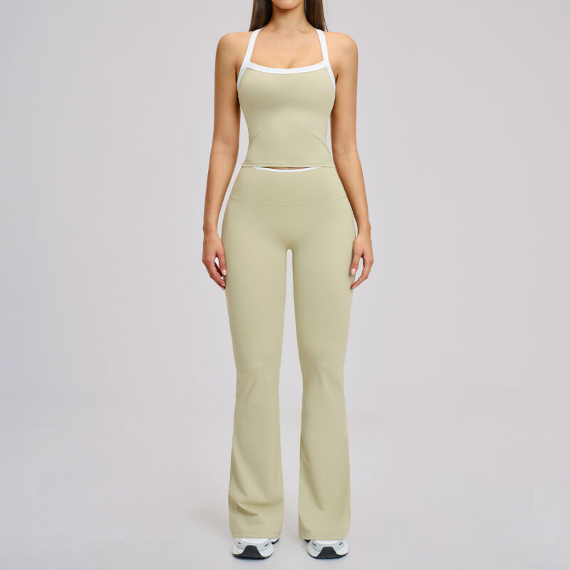 Women Cross Back Nude Feel 2 Piece Yoga Workout Set, Custom Logo & Colors Available