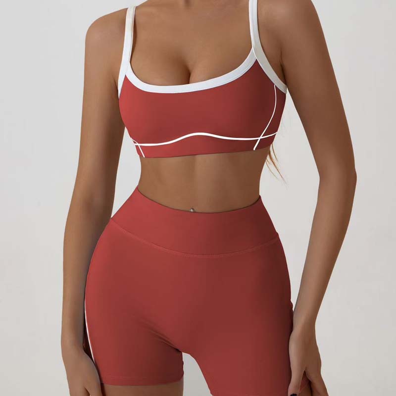 sku-15-番茄色277WX-DK High-Elastic Color-Block Yoga Set Custom Available