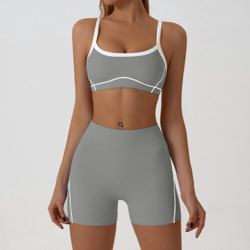 sku-17-雾灰277WX-DK High-Elastic Color-Block Yoga Set Custom Available
