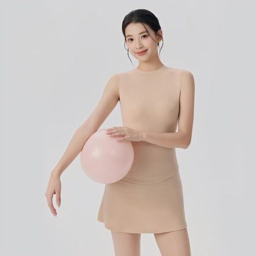 sku-2-裸杏色【套装】DWM116036+116114 Apricot Lyocell Sleeveless Tennis Skort Set Custom Available
