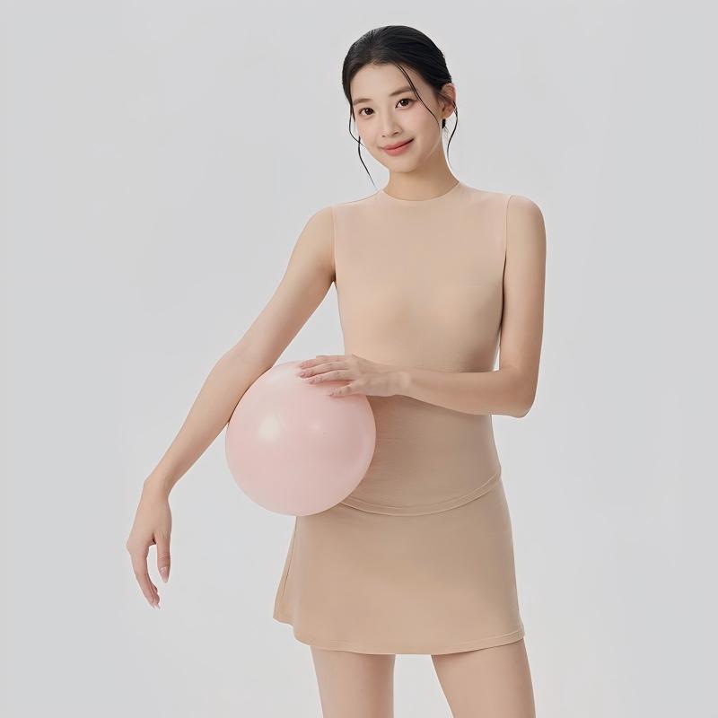 sku-2-裸杏色【套装】DWM116036+116114 Apricot Lyocell Sleeveless Tennis Skort Set Custom Available