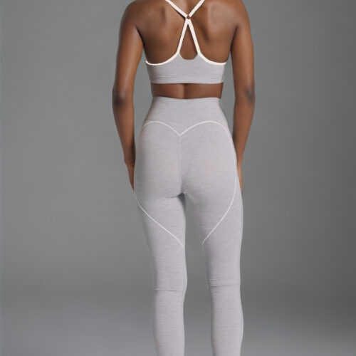 sku-21-麻灰色长裤套装 Cross-Back Nude-Feel Peach Butt Yoga Set Custom Available