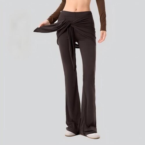 sku-3-巧克力蛋糕色 High-Waisted Flared Yoga Pants with Detachable Layer Custom Available