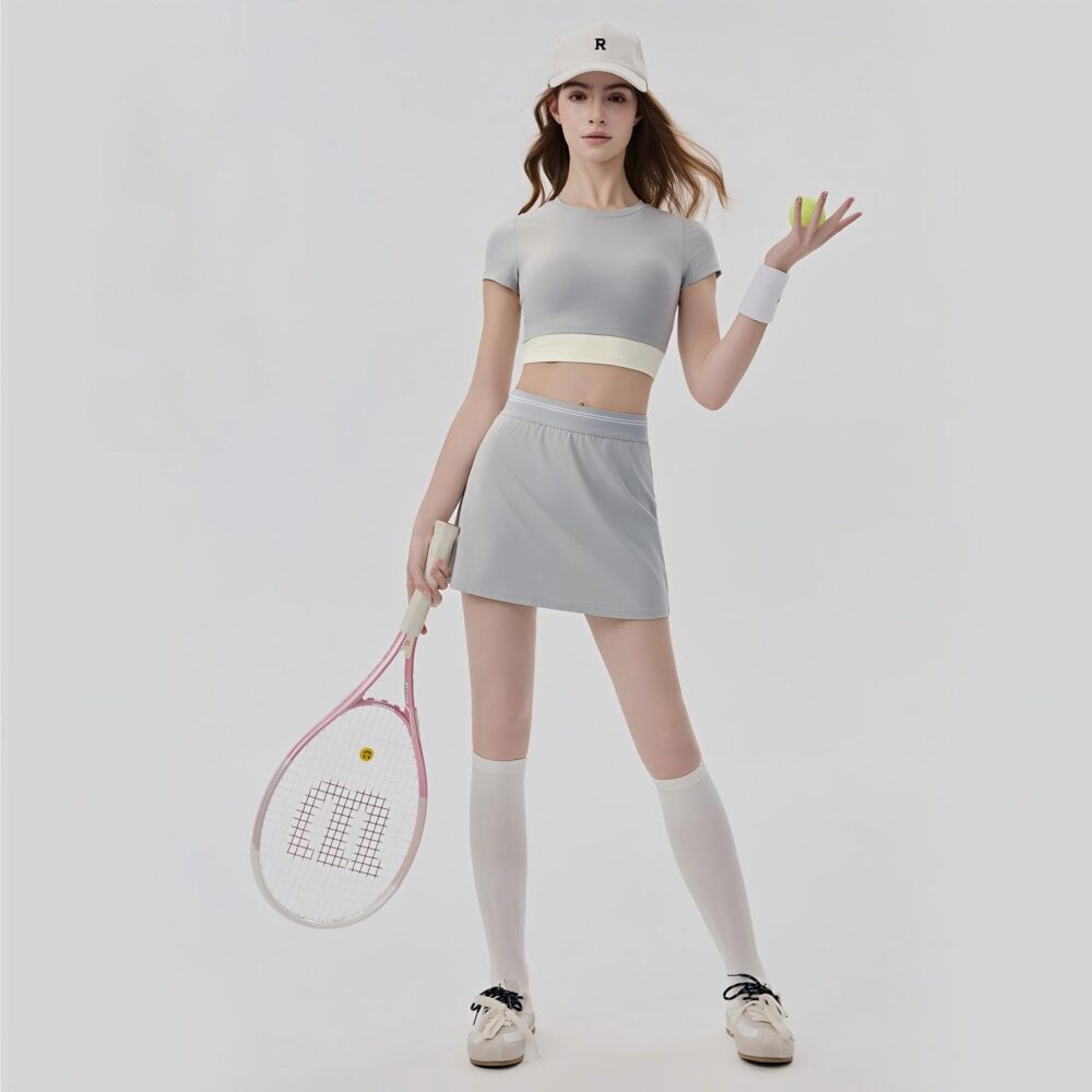 sku-3-黎明灰【短袖+短裙】DWY116056+DWD116004 2-in-1 Cooling Contrast Tennis Skort Set Custom Available