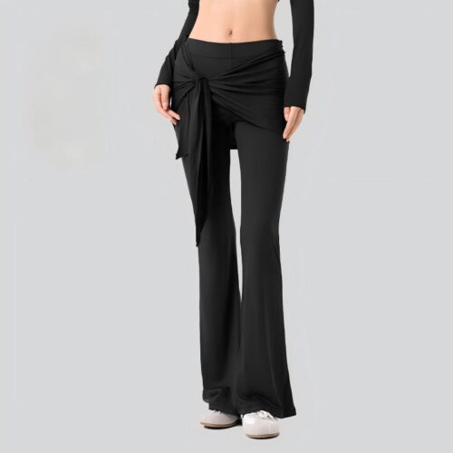 sku-4-黑色 High-Waisted Flared Yoga Pants with Detachable Layer Custom Available