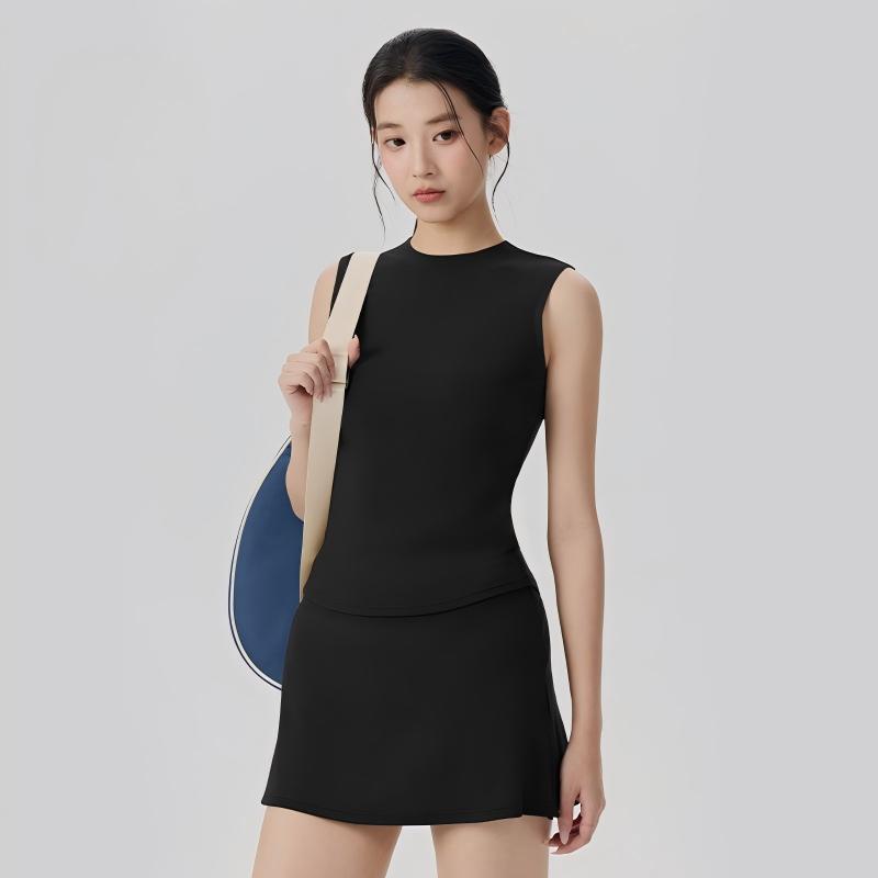 sku-4-黑色【套装】DWM116036+116114 Apricot Lyocell Sleeveless Tennis Skort Set Custom Available