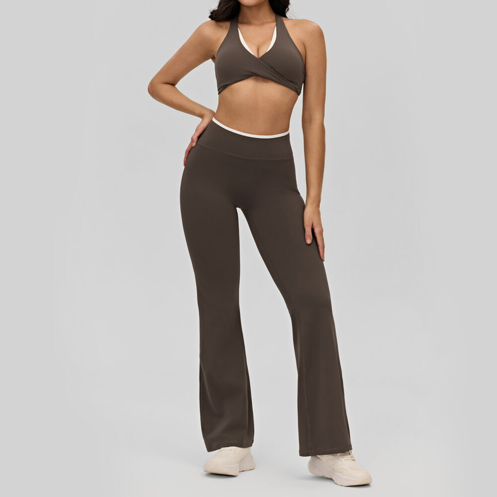 Contrast Backless Cooling Nude-Feel Yoga 2-Piece Set Custom Available