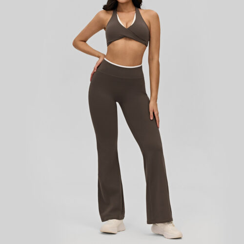 Contrast Backless Cooling Nude-Feel Yoga 2-Piece Set Custom Available