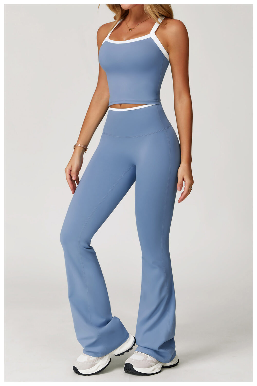 详情-46 Women Cross Back Nude Feel 2 Piece Yoga Workout Set, Custom Logo & Colors Available