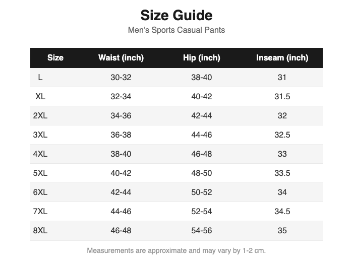 Pants Size Guide