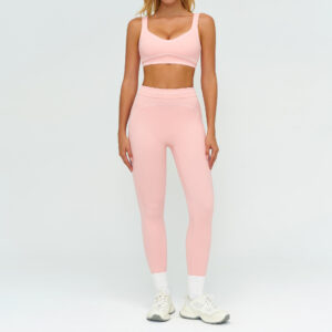 sku-17-7028文胸+7028长裤—蜜桃粉 High Waisted Tummy Control Sports Bra Capri Pants Set, Customizable