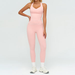 sku-55-7028背心+7028长裤—蜜桃粉 High Waisted Tummy Control Tank Top Capri Pants Set, Customizable