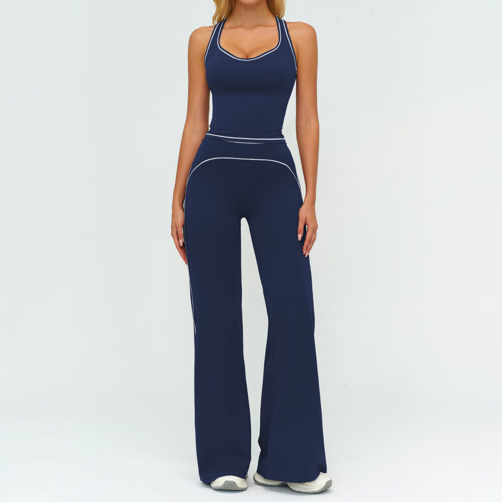 sku-64-7028背心+7028-2阔腿裤—徽章蓝 High Waisted Tummy Control Tank Top Wide Leg Pants Set, Customizable