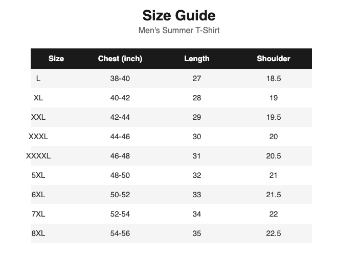 T-Shirt Size Guide