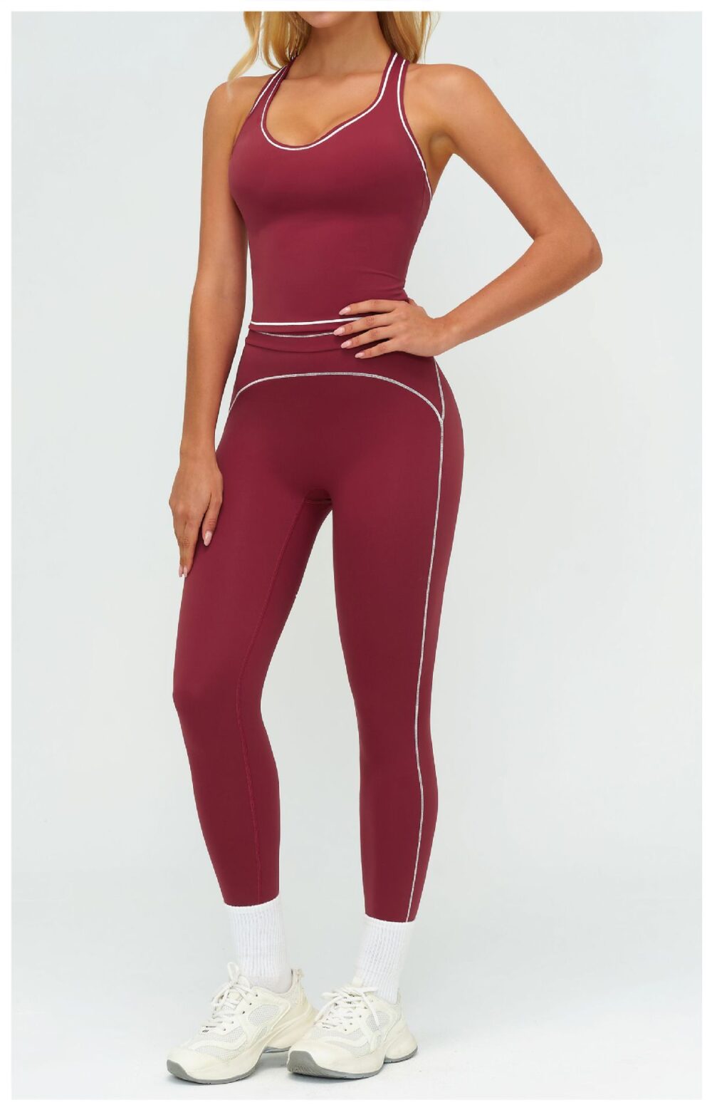 详情-121 High Waisted Tummy Control Tank Top Capri Pants Set, Customizable