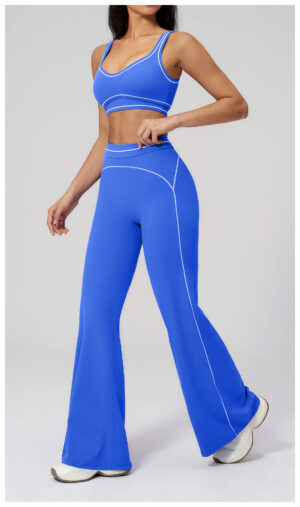详情-28 High Waisted Tummy Control Sports Bra Wide Leg Pants Set, Customizable