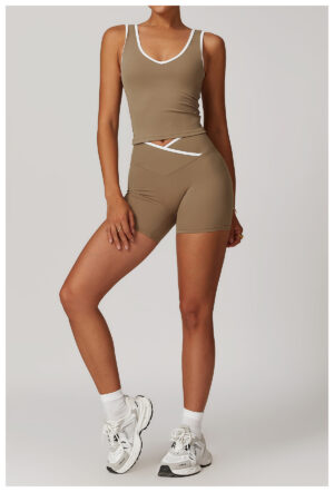 详情-42 Crisscross High Waist Buttery Soft Tank Top Biker Shorts Yoga Set, Customizable