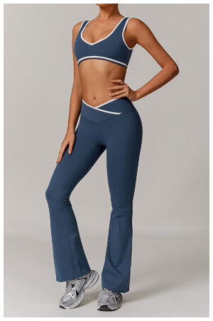详情-99 Crisscross High Waist Buttery Soft Sports Bra Wide Leg Pants Yoga Set, Customizable