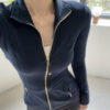 Stand-Collar Gold-Zip Slim Yoga Jacket – High-Stretch Long-Sleeve Shaping Activewear Cardigan OEM Wholesale