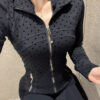 00-2-1.jpg Polka-Dot Stand-Collar Slim Yoga Jacket – Quick-Dry Zip-Up Long-Sleeve Active Jacket OEM Wholesale