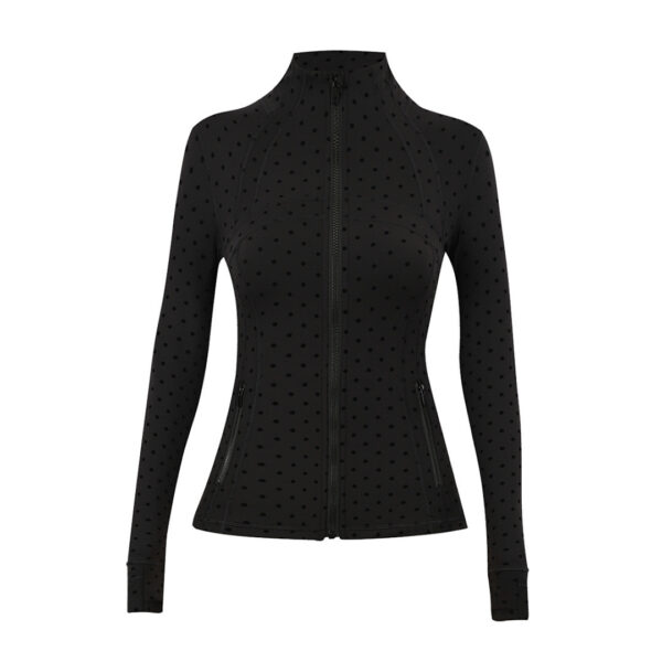 02-3-1.jpg Polka-Dot Stand-Collar Slim Yoga Jacket – Quick-Dry Zip-Up Long-Sleeve Active Jacket OEM Wholesale