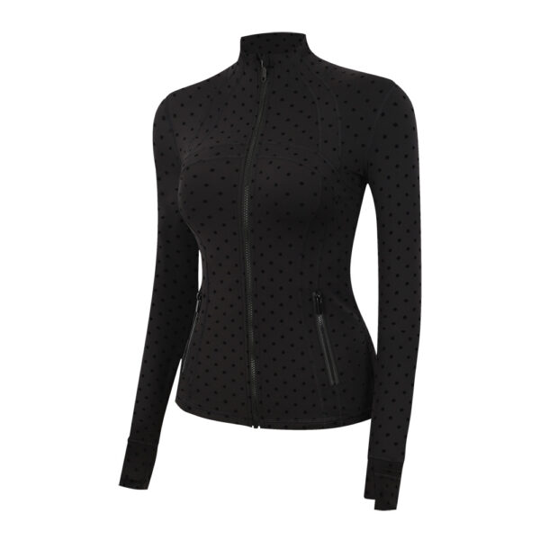 04-3-1.jpg Polka-Dot Stand-Collar Slim Yoga Jacket – Quick-Dry Zip-Up Long-Sleeve Active Jacket OEM Wholesale