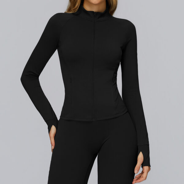 05-3-1.jpg Stand-Collar Zip Pocket Yoga Jacket – Quick-Dry Long-Sleeve Cross-Border Active Jacket with Thumbholes (KN-WX82) OEM Wholesale