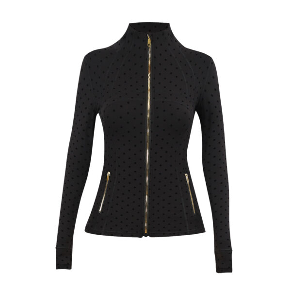 06-1.jpg Polka-Dot Stand-Collar Slim Yoga Jacket – Quick-Dry Zip-Up Long-Sleeve Active Jacket OEM Wholesale