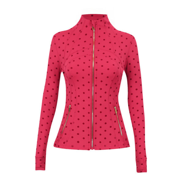 07-1.jpg Polka-Dot Stand-Collar Slim Yoga Jacket – Quick-Dry Zip-Up Long-Sleeve Active Jacket OEM Wholesale