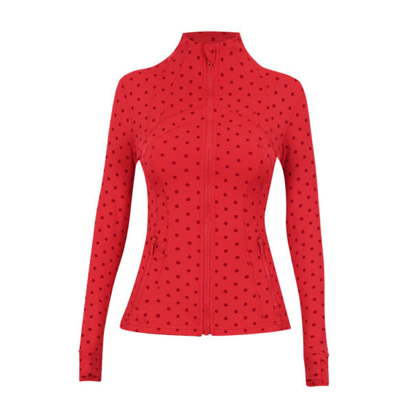 08-1.jpg Polka-Dot Stand-Collar Slim Yoga Jacket – Quick-Dry Zip-Up Long-Sleeve Active Jacket OEM Wholesale