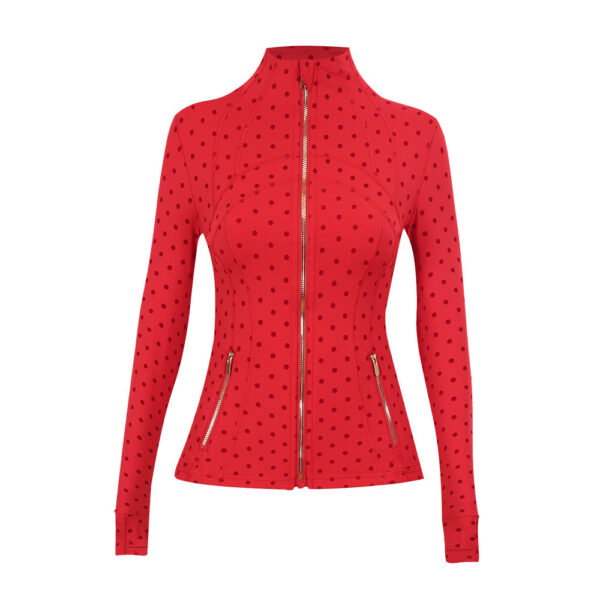 09-1.jpg Polka-Dot Stand-Collar Slim Yoga Jacket – Quick-Dry Zip-Up Long-Sleeve Active Jacket OEM Wholesale
