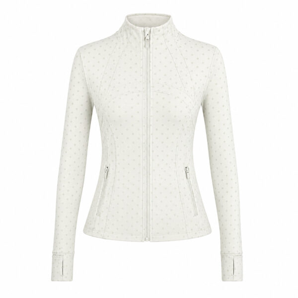 10-1.jpg Polka-Dot Stand-Collar Slim Yoga Jacket – Quick-Dry Zip-Up Long-Sleeve Active Jacket OEM Wholesale