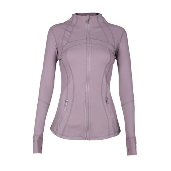 12-1.jpg Stand-Collar Gold-Zip Slim Yoga Jacket – High-Stretch Long-Sleeve Shaping Activewear Cardigan OEM Wholesale