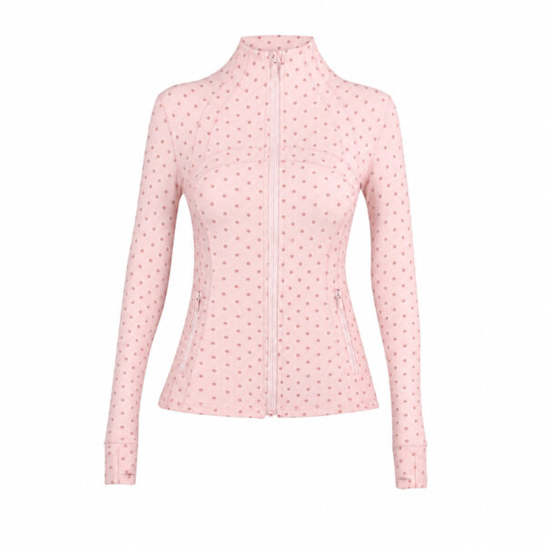 12-2-1.jpg Polka-Dot Stand-Collar Slim Yoga Jacket – Quick-Dry Zip-Up Long-Sleeve Active Jacket OEM Wholesale