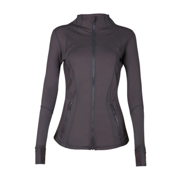 14-1.jpg Stand-Collar Gold-Zip Slim Yoga Jacket – High-Stretch Long-Sleeve Shaping Activewear Cardigan OEM Wholesale