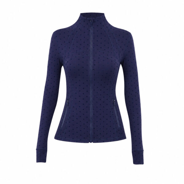 14-2-1.jpg Polka-Dot Stand-Collar Slim Yoga Jacket – Quick-Dry Zip-Up Long-Sleeve Active Jacket OEM Wholesale
