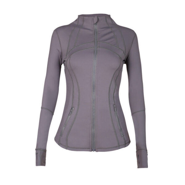 15-1.jpg Stand-Collar Gold-Zip Slim Yoga Jacket – High-Stretch Long-Sleeve Shaping Activewear Cardigan OEM Wholesale