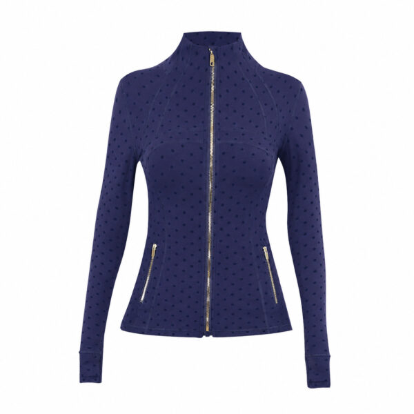 15-2-1.jpg Polka-Dot Stand-Collar Slim Yoga Jacket – Quick-Dry Zip-Up Long-Sleeve Active Jacket OEM Wholesale