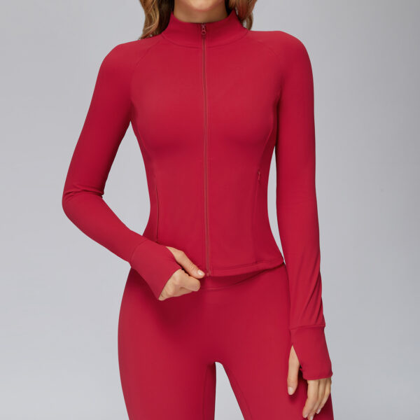 15-3-1.jpg Stand-Collar Zip Pocket Yoga Jacket – Quick-Dry Long-Sleeve Cross-Border Active Jacket with Thumbholes (KN-WX82) OEM Wholesale