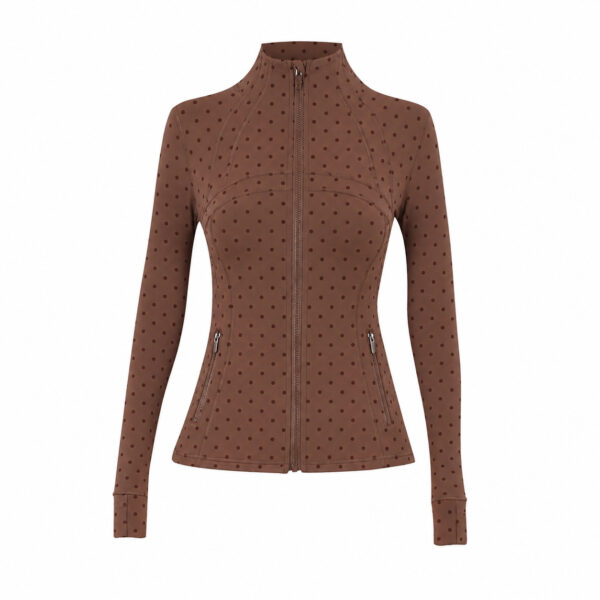 16-2-1.jpg Polka-Dot Stand-Collar Slim Yoga Jacket – Quick-Dry Zip-Up Long-Sleeve Active Jacket OEM Wholesale