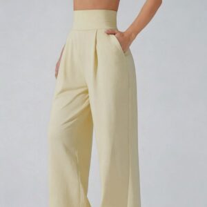 c00-2-1.jpg High-Waist Straight-Leg Yoga Pants – Draped Relaxed Fit Long Pants with Pockets OEM Wholesale