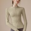 c00-5-1.jpg Slim-Fit Zip-Up Yoga Jacket – High-Stretch Long-Sleeve Waist-Tie Workout Cardigan (0556) OEM Wholesale
