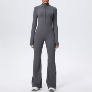 c01-7-1.jpg Naked-Feel Zipper Long-Sleeve Yoga Bodysuit Jumpsuit – Wide-Leg Flared One-Piece Gym Suit OEM Wholesale