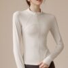 c02-15-1.jpg Slim-Fit Zip-Up Yoga Jacket – High-Stretch Long-Sleeve Waist-Tie Workout Cardigan (0556) OEM Wholesale